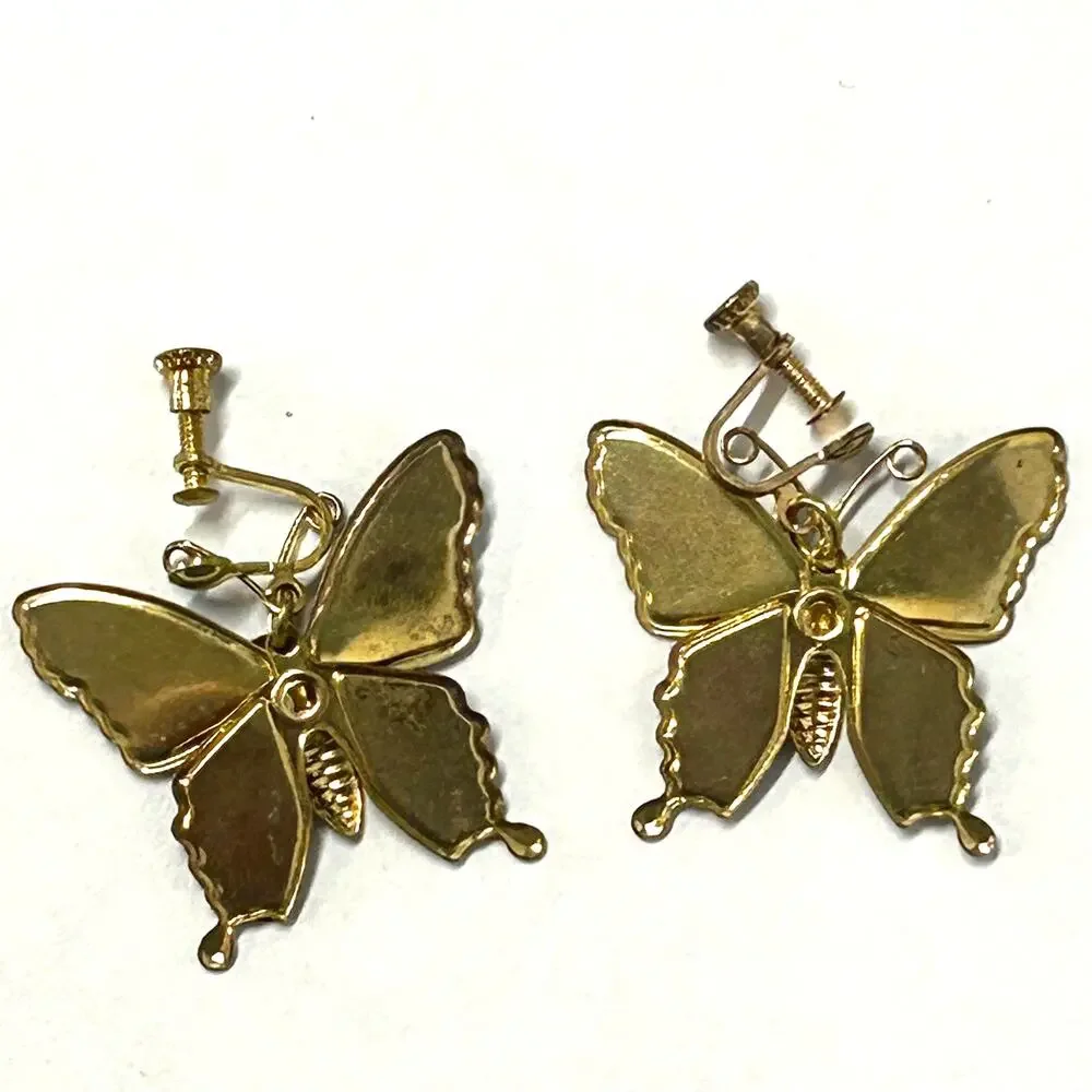 Vintage Glitter‎ Enamel Butterfly Screw Back Earrings